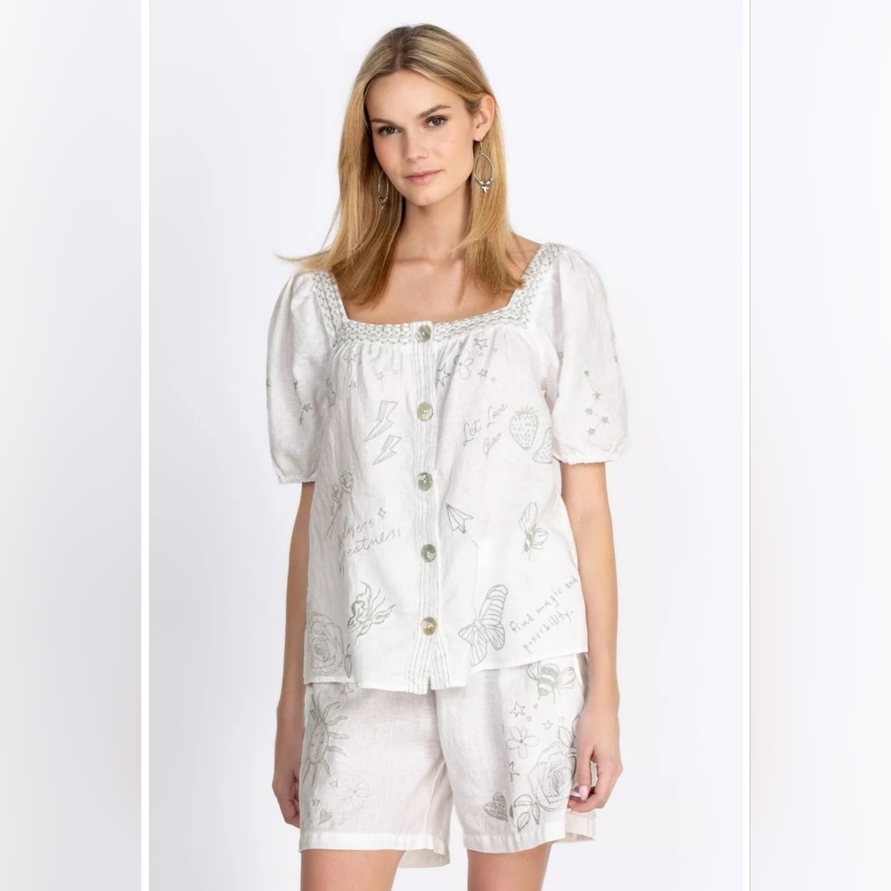 Johnny Was Sovanna Wander Top, Size M, Color White. New, w/tags